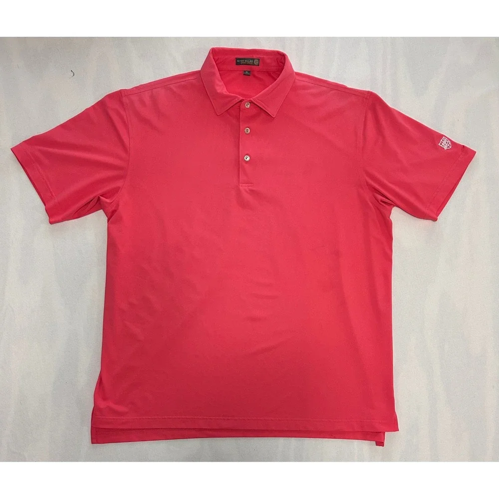 Peter Millar Polo Shirt Performance Golf Athletic Stretch Pink XL - Picture 1 of 8